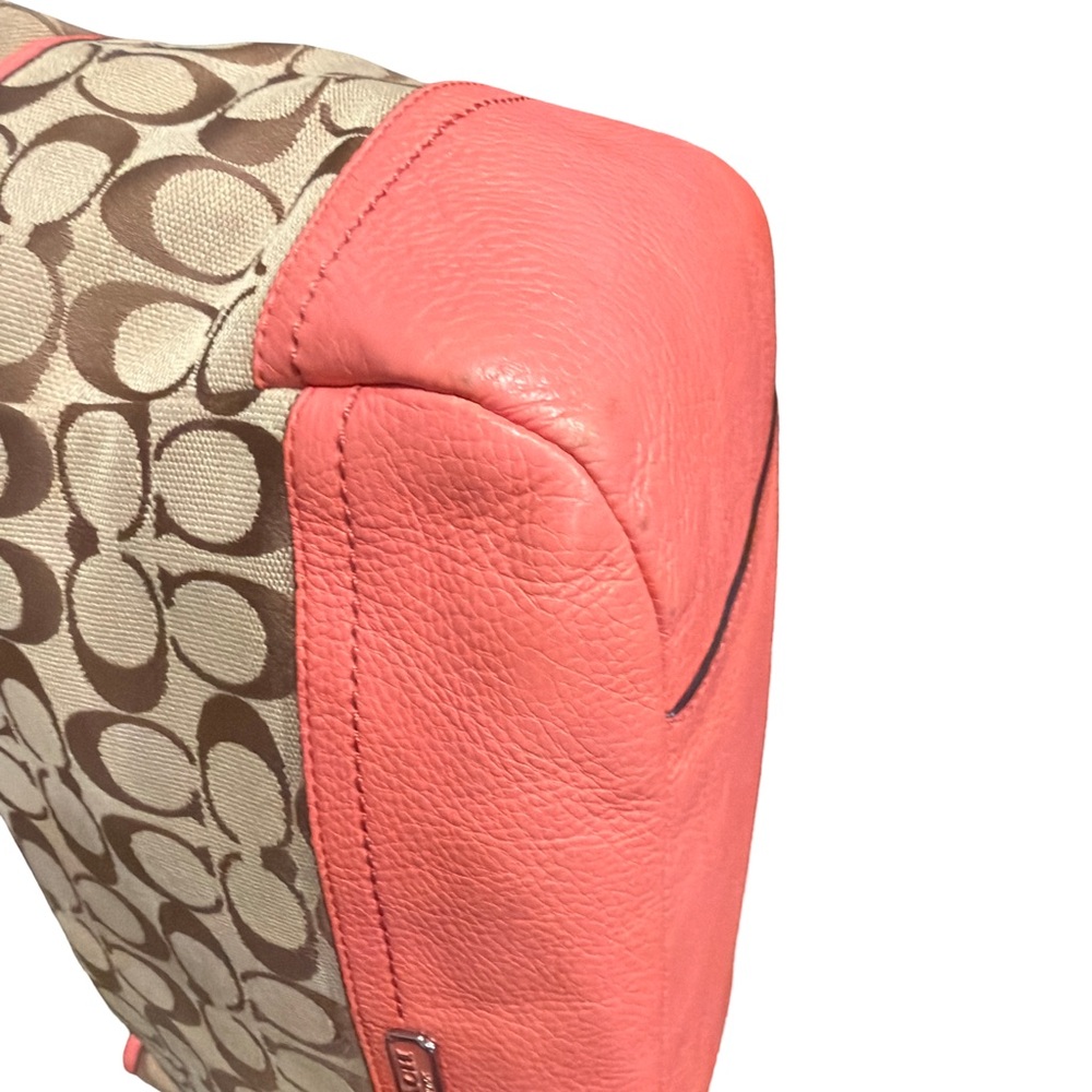 Coach Signature Carrie Tote with Coral Trim and Matching Wallet - Picture 6 of 10